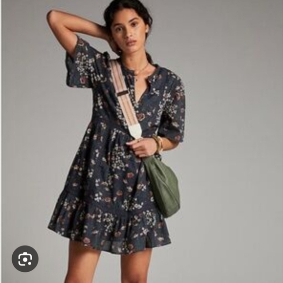 Anthropologie Lori Tunic Floral Dress - Blue, White And Orange XS - Picture 17 of 17